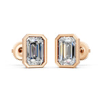 Load image into Gallery viewer, Geira Emerald Solitaire Diamond Bezal stud Earring