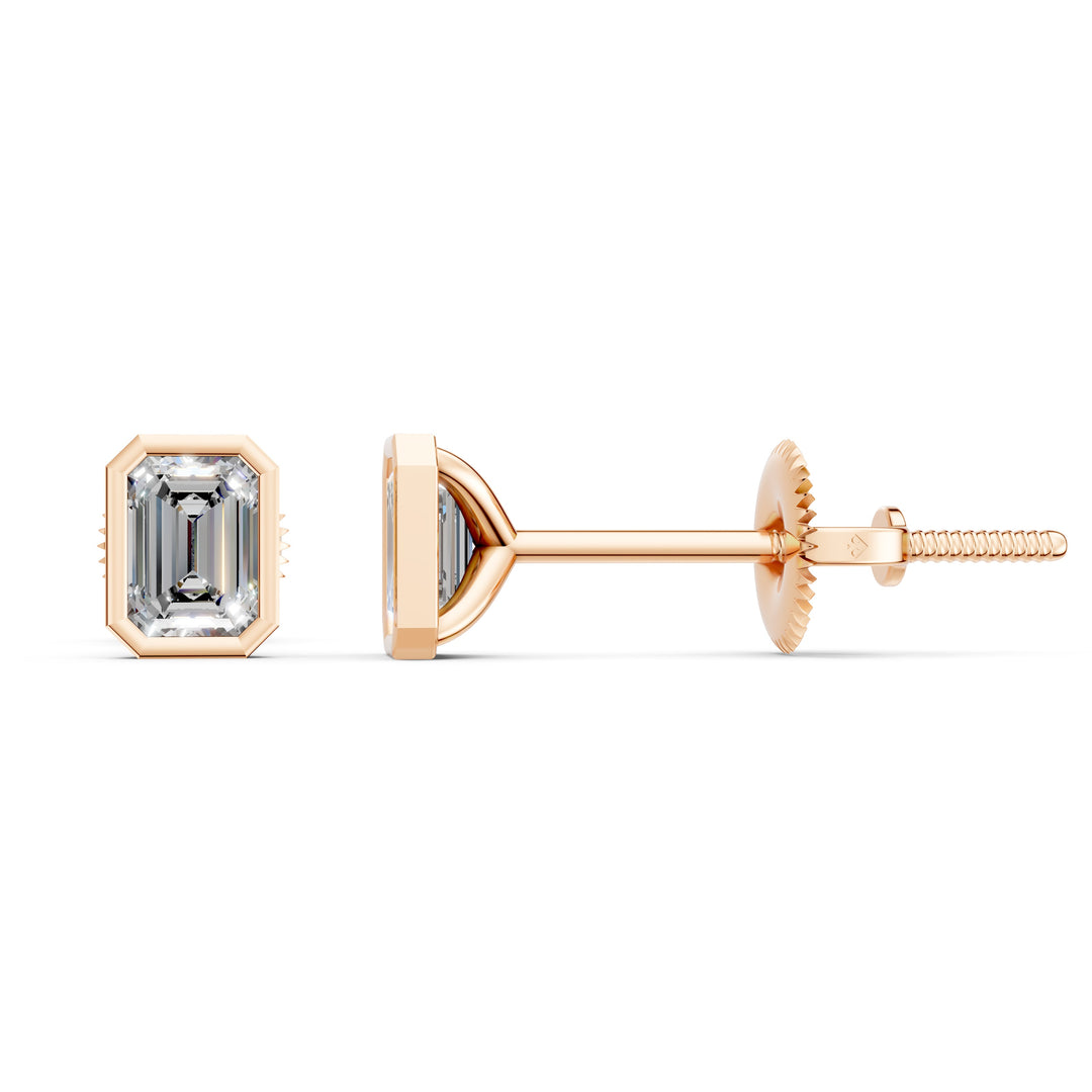 Givra Emerald Solitaire Diamond Bezal stud Earring