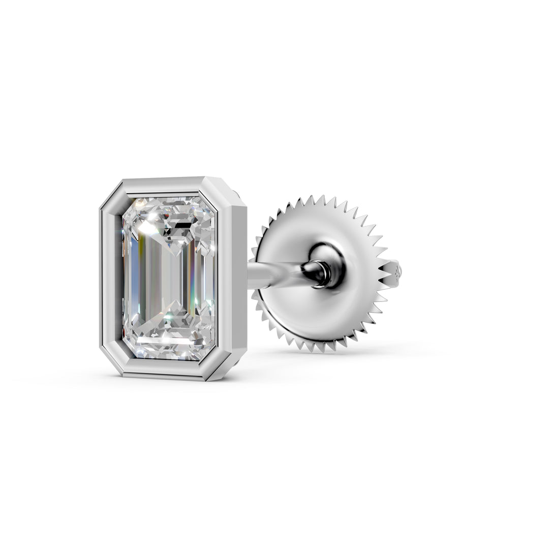 Givra Emerald Solitaire Diamond Bezal stud Earring