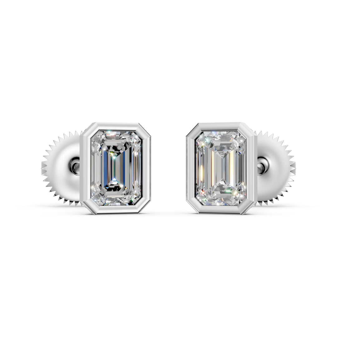 Givra Emerald Solitaire Diamond Bezal stud Earring