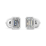 Load image into Gallery viewer, Givra Emerald Solitaire Diamond Bezal stud Earring
