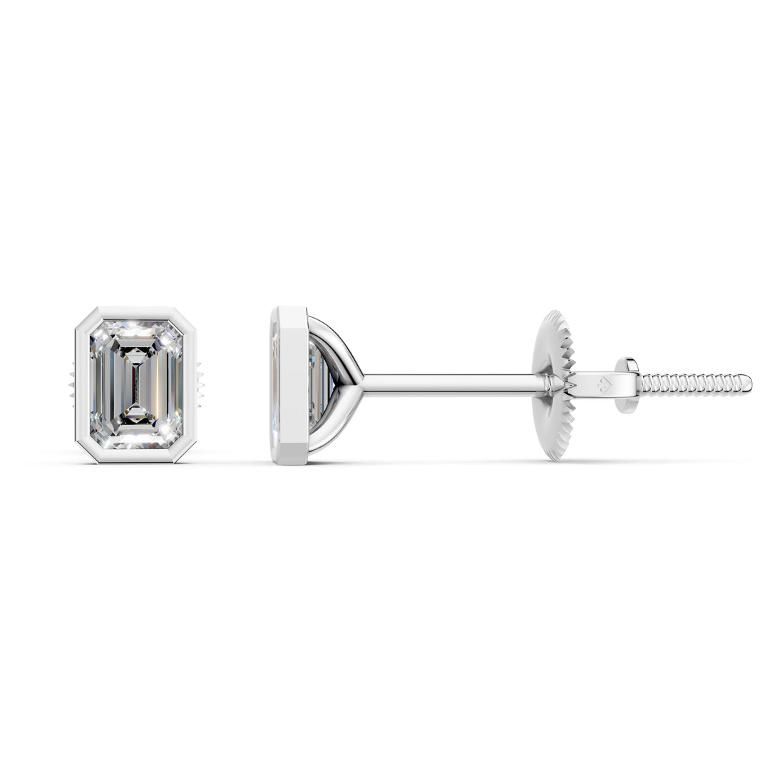 Givra Emerald Solitaire Diamond Bezal stud Earring