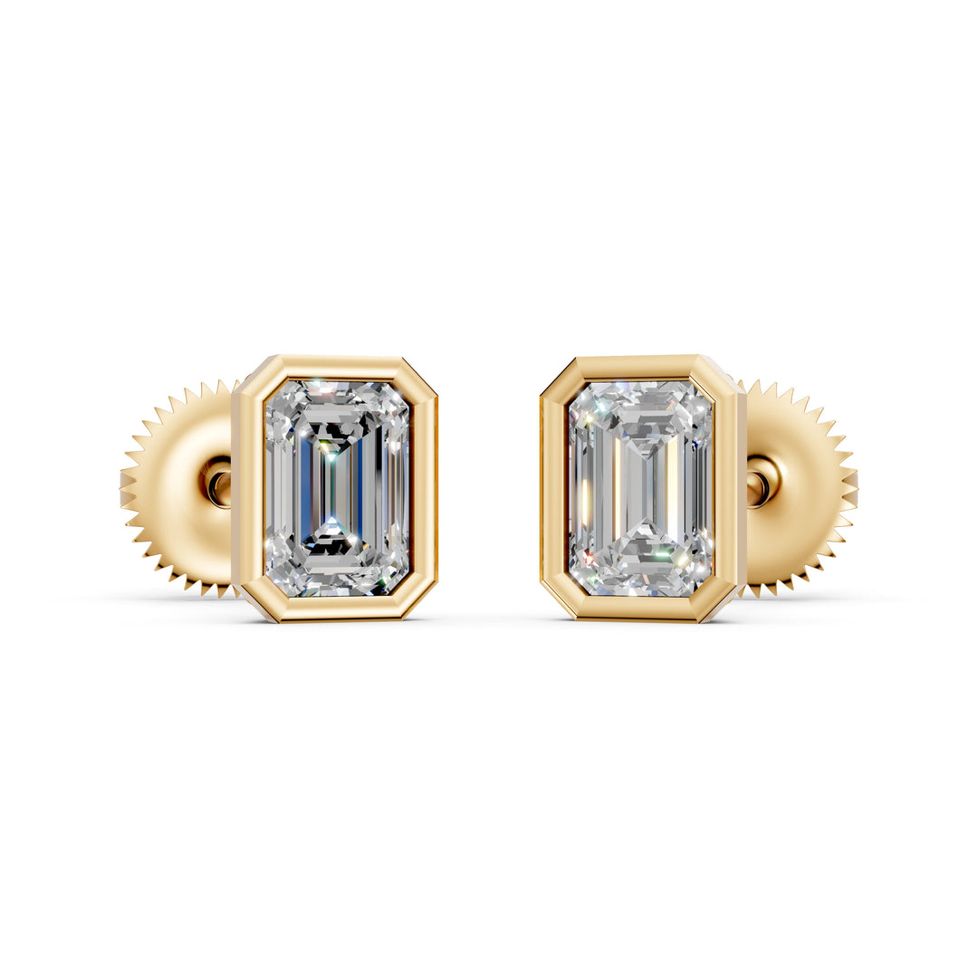 Givra Emerald Solitaire Diamond Bezal stud Earring
