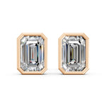 Load image into Gallery viewer, Geira Emerald Solitaire Diamond Bezal stud Earring
