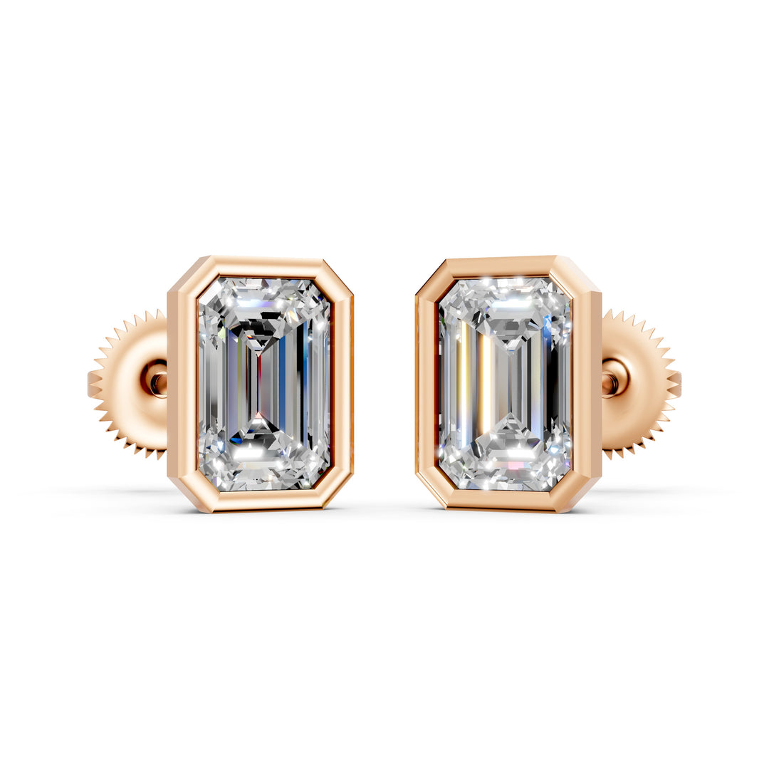 Geira Emerald Solitaire Diamond Bezal stud Earring