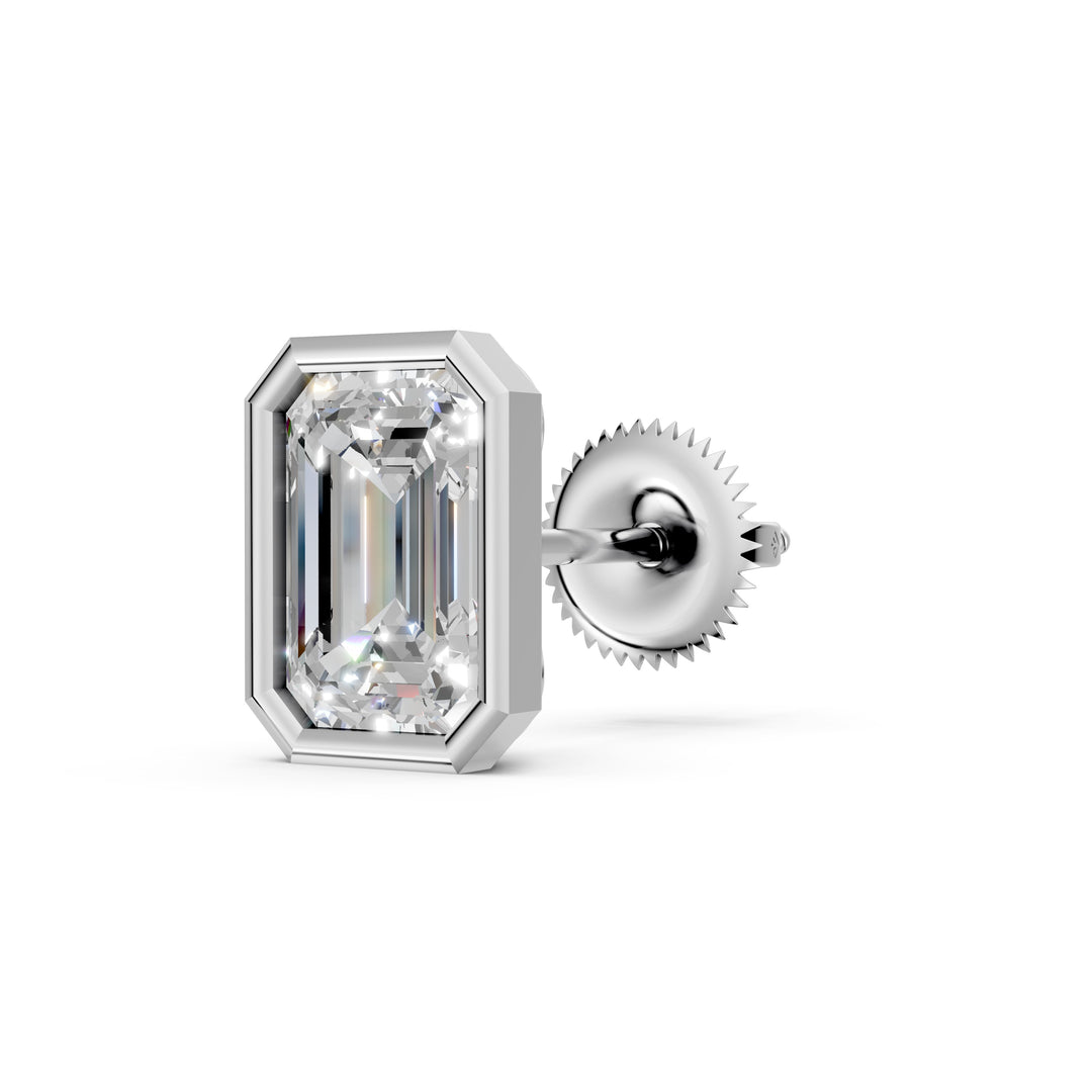Geira Emerald Solitaire Diamond Bezal stud Earring