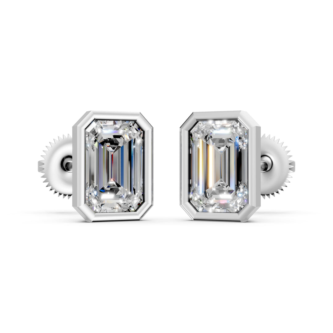 Geira Emerald Solitaire Diamond Bezal stud Earring