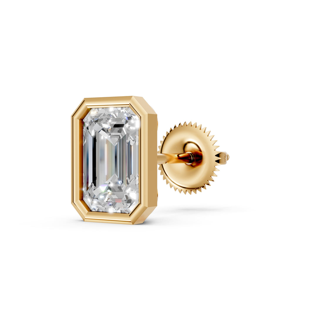 Geira Emerald Solitaire Diamond Bezal stud Earring