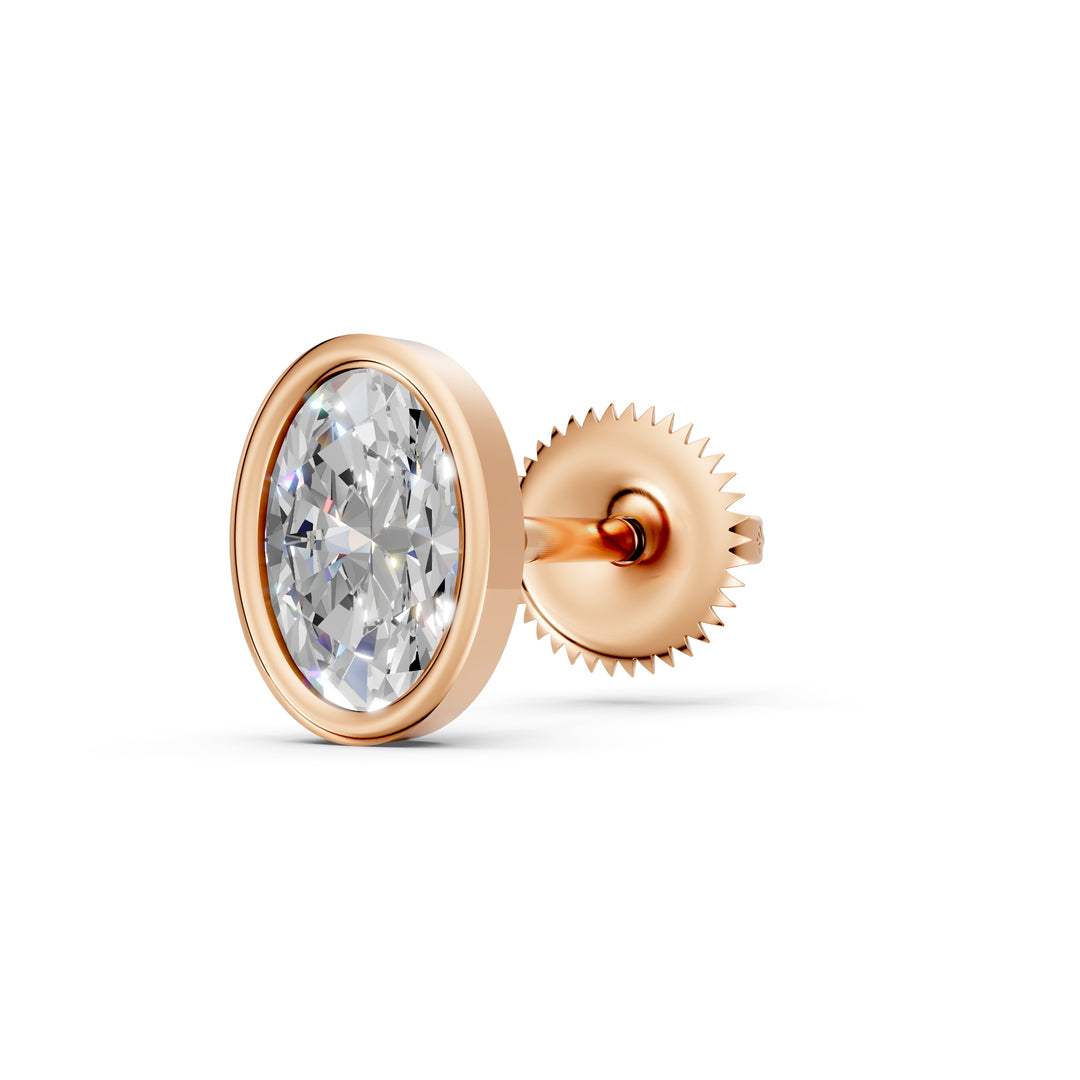 Gavra Oval Solitaire Diamond Bezal stud Earring