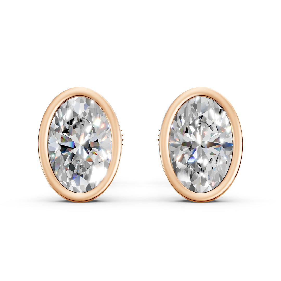 Gavra Oval Solitaire Diamond Bezal stud Earring
