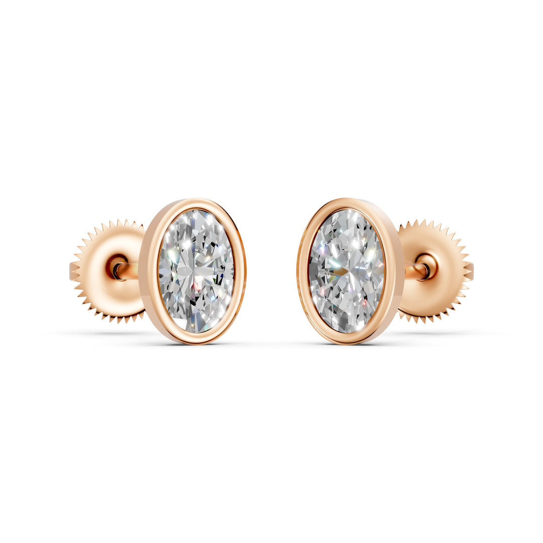 Gavra Oval Solitaire Diamond Bezal stud Earring