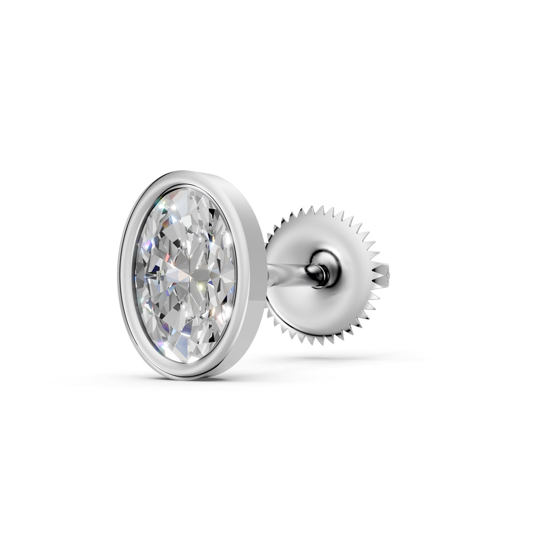 Gavra Oval Solitaire Diamond Bezal stud Earring
