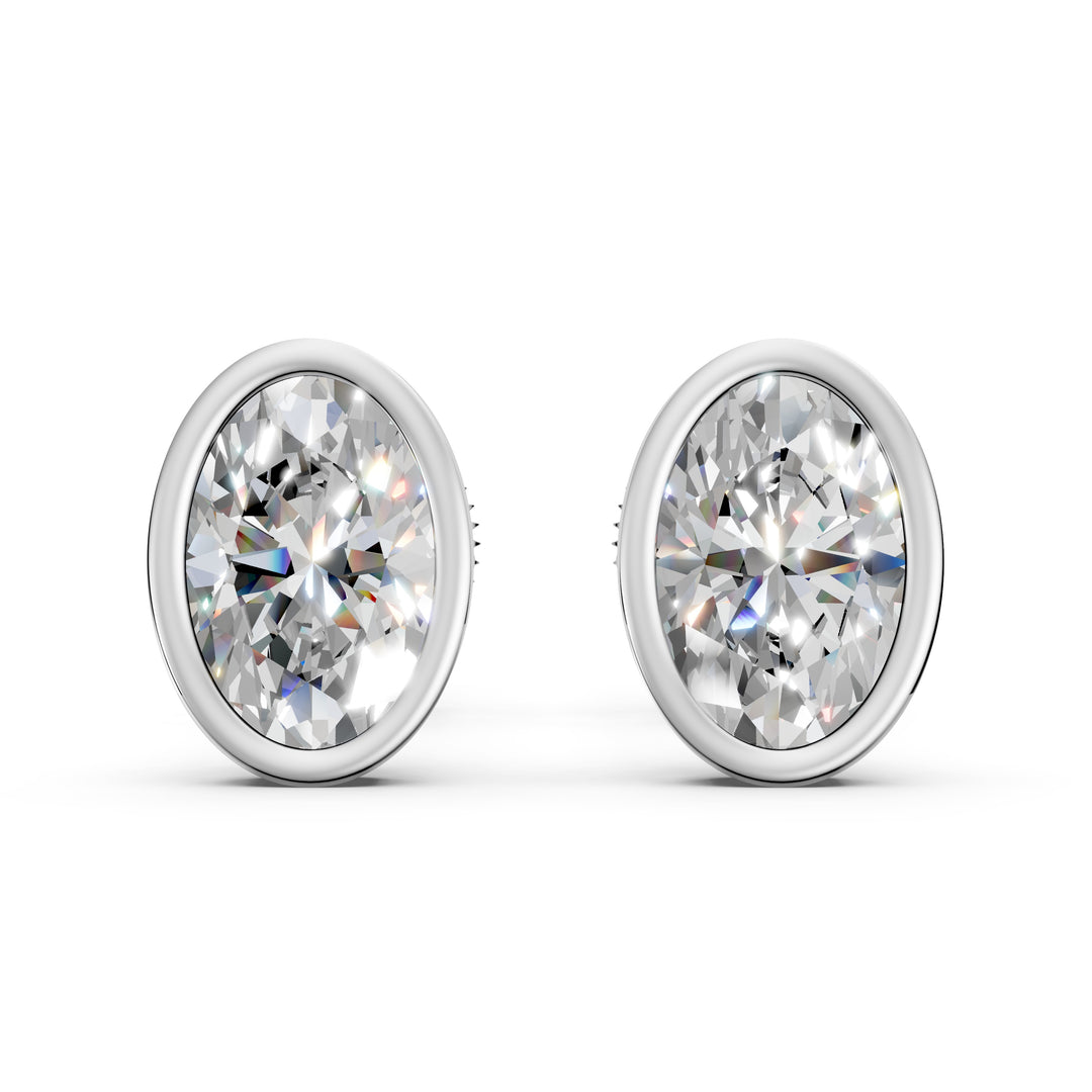 Gavra Oval Solitaire Diamond Bezal stud Earring