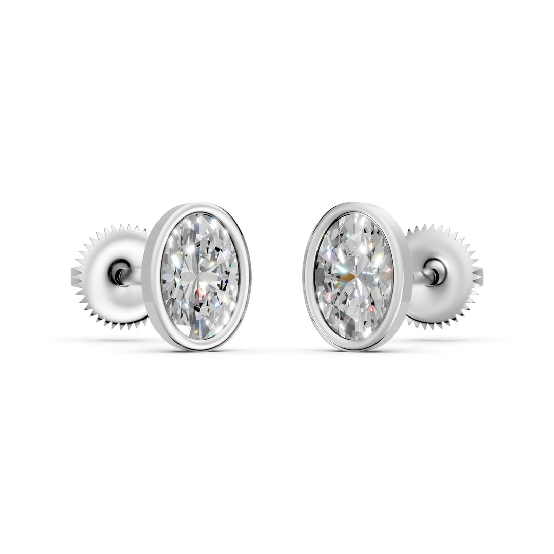 Gavra Oval Solitaire Diamond Bezal stud Earring