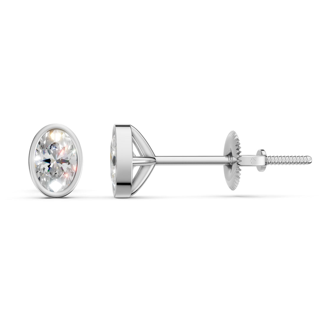 Gavra Oval Solitaire Diamond Bezal stud Earring