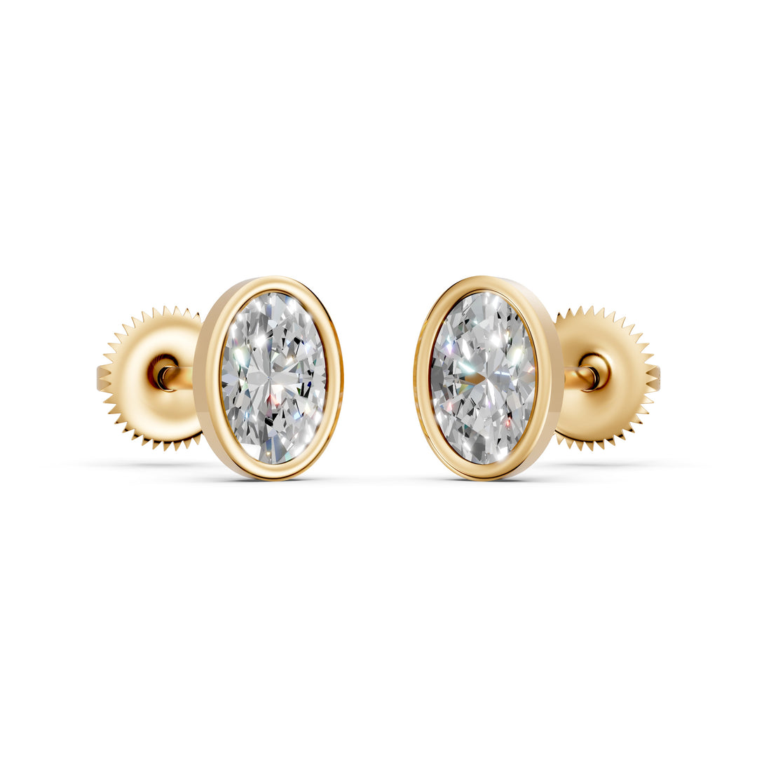Gavra Oval Solitaire Diamond Bezal stud Earring