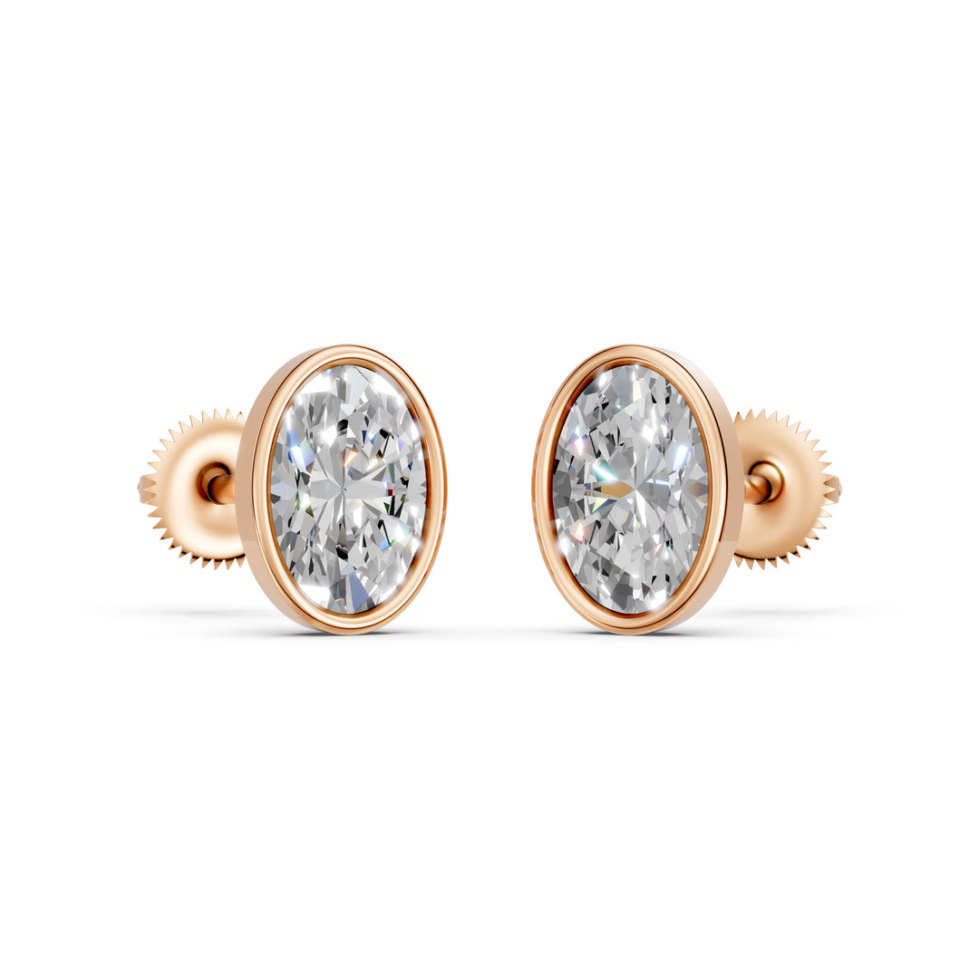 Galia Oval Solitaire Diamond Bezal stud Earring