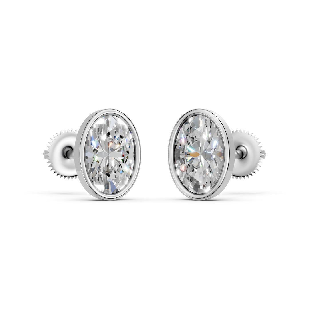 Galia Oval Solitaire Diamond Bezal stud Earring