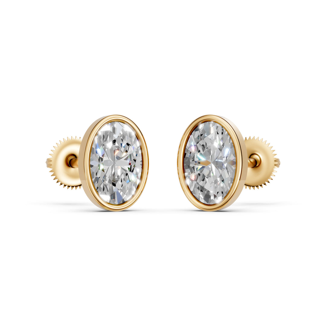 Galia Oval Solitaire Diamond Bezal stud Earring
