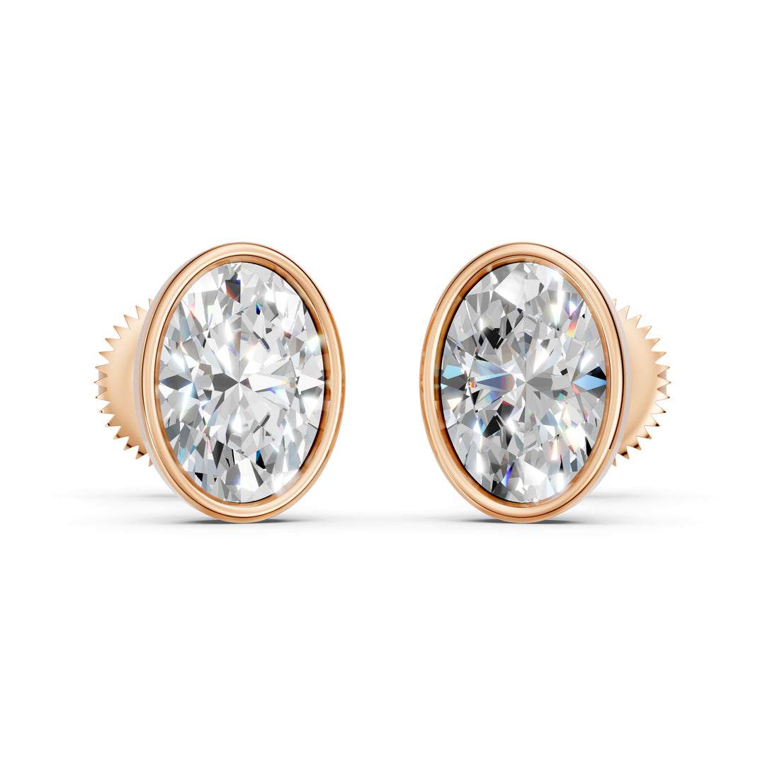 Gaira Oval Solitaire Diamond Bezal stud Earring