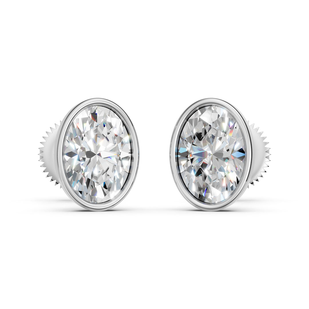 Gaira Oval Solitaire Diamond Bezal stud Earring