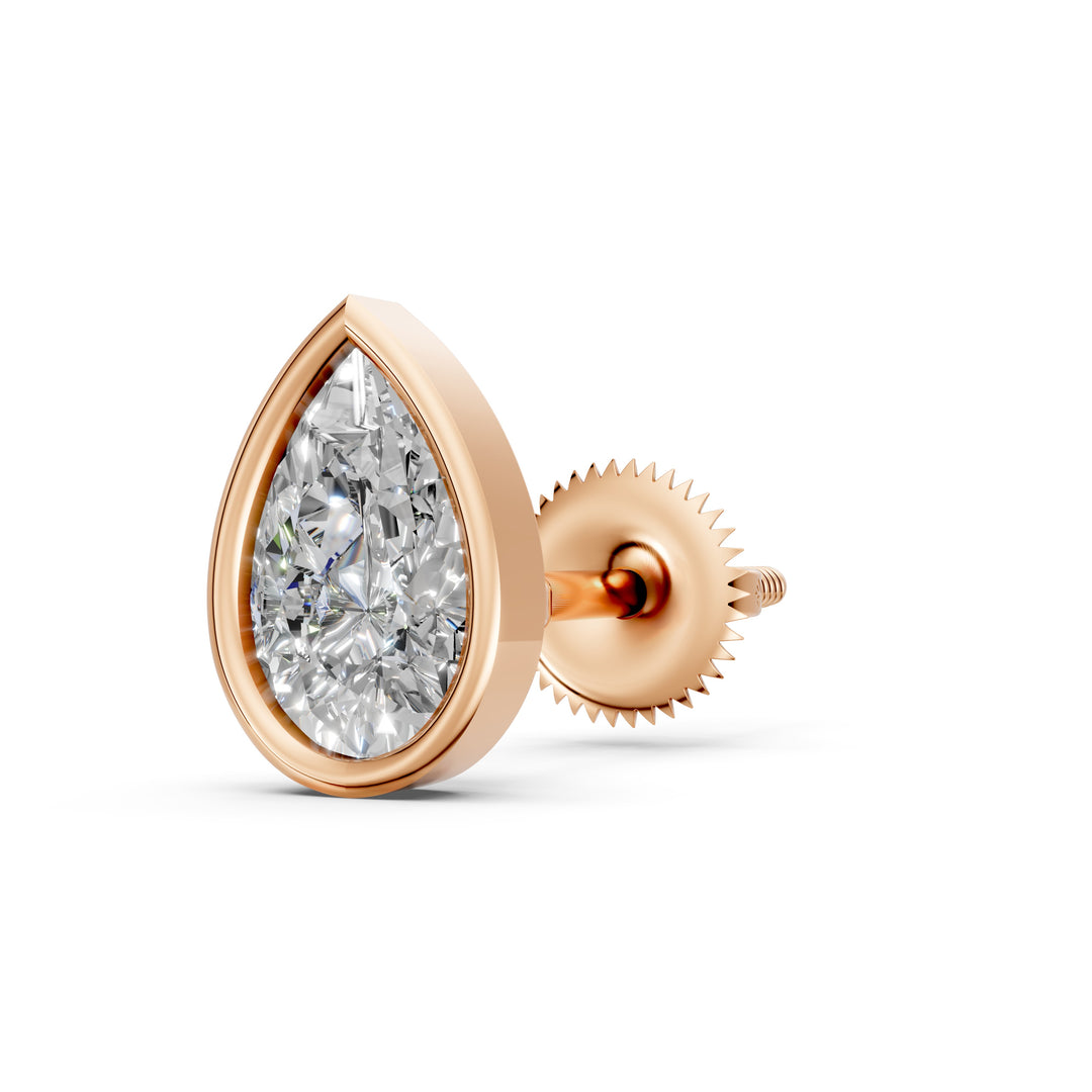 Flora Pear Solitaire Diamond Bezal stud Earring
