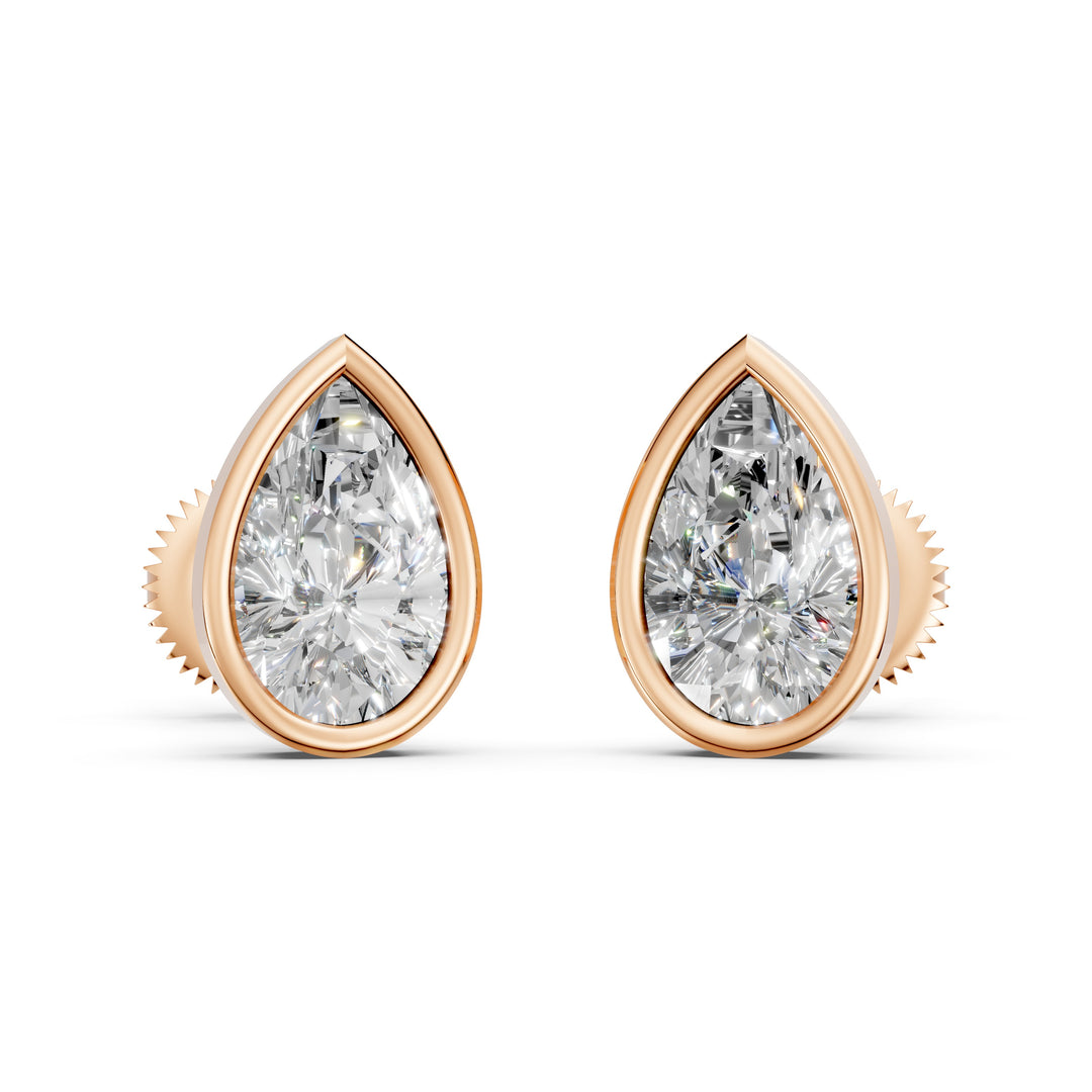 Flora Pear Solitaire Diamond Bezal stud Earring