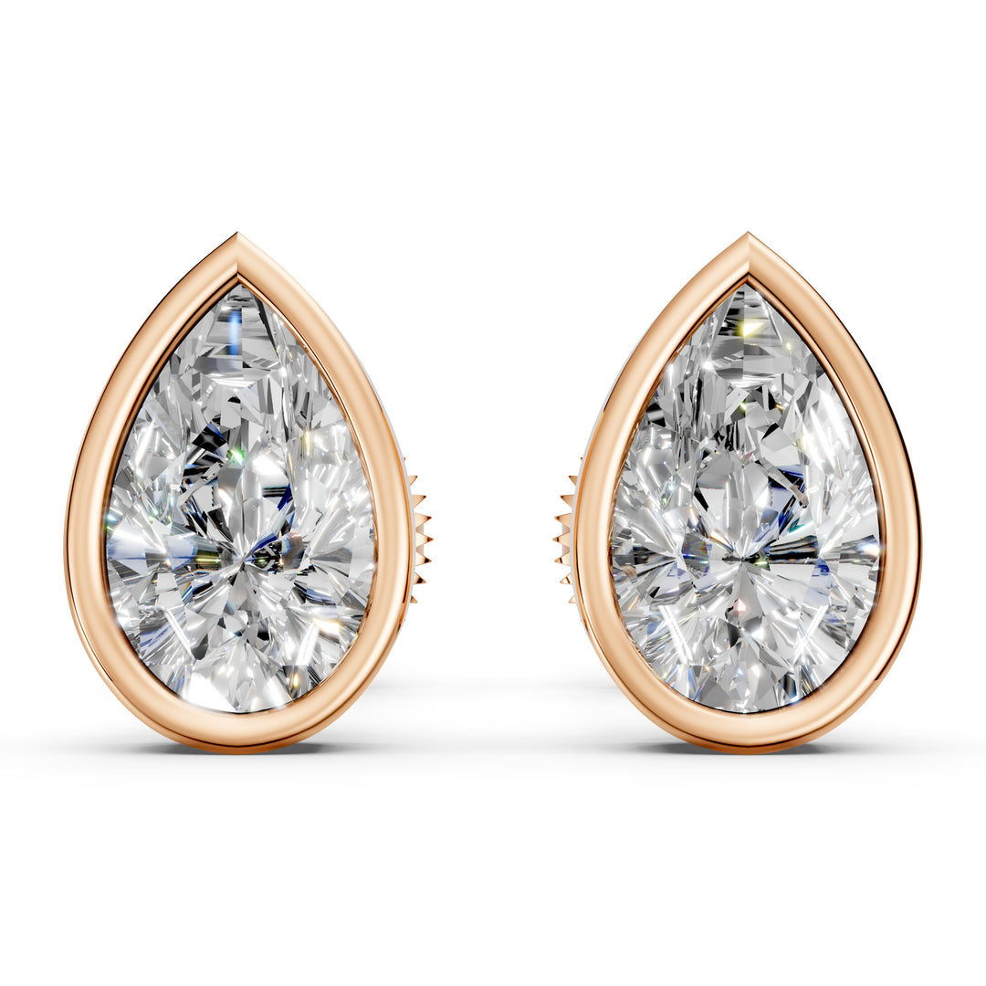Flora Pear Solitaire Diamond Bezal stud Earring
