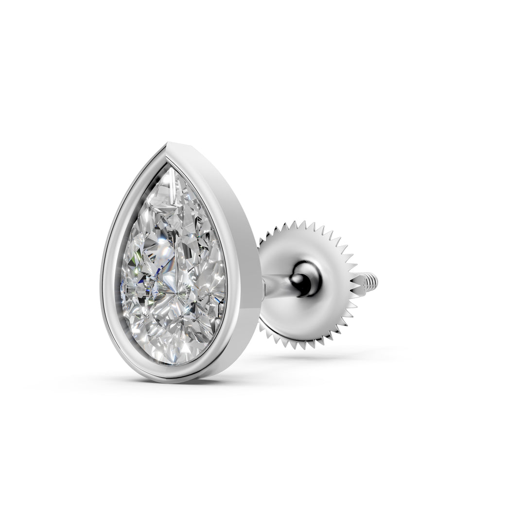 Flora Pear Solitaire Diamond Bezal stud Earring
