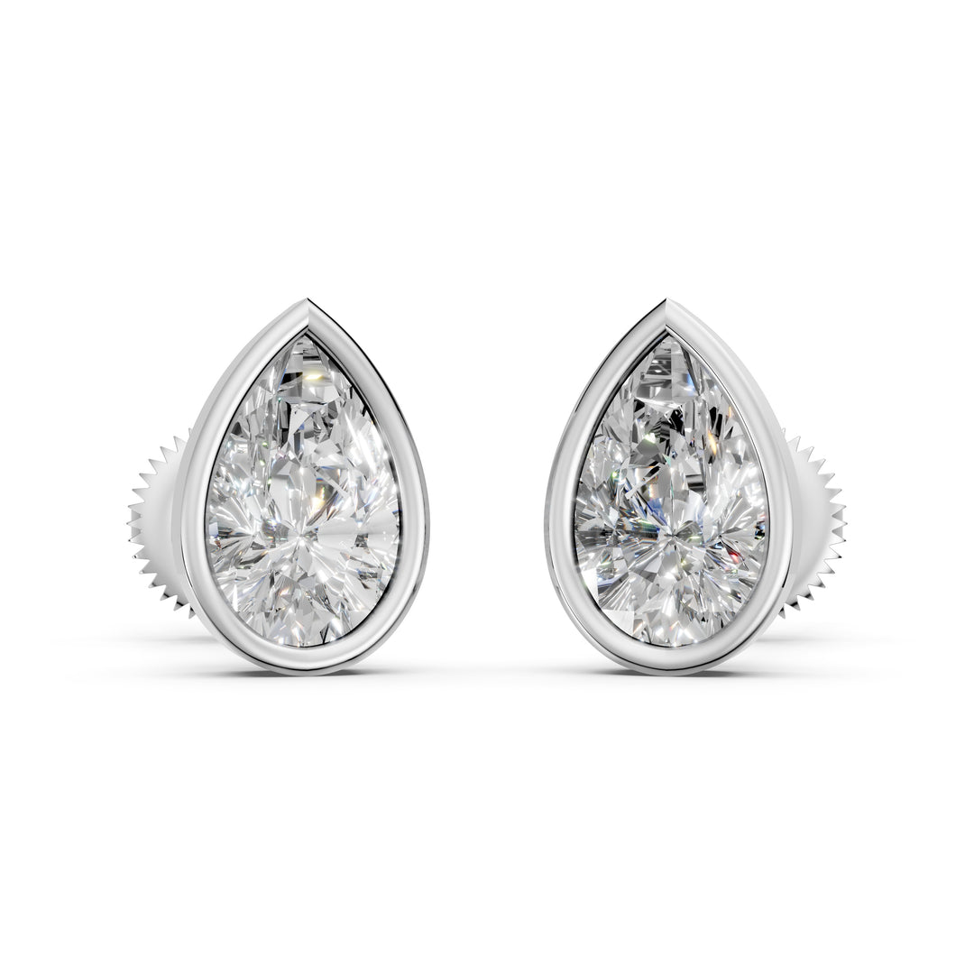 Flora Pear Solitaire Diamond Bezal stud Earring