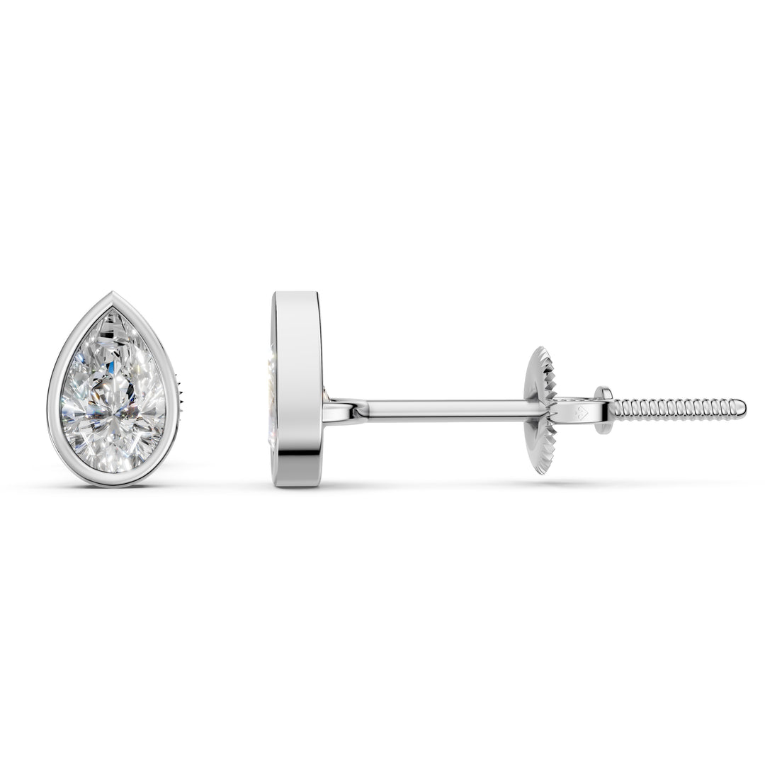 Flora Pear Solitaire Diamond Bezal stud Earring