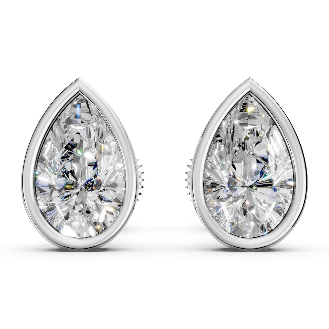 Flora Pear Solitaire Diamond Bezal stud Earring