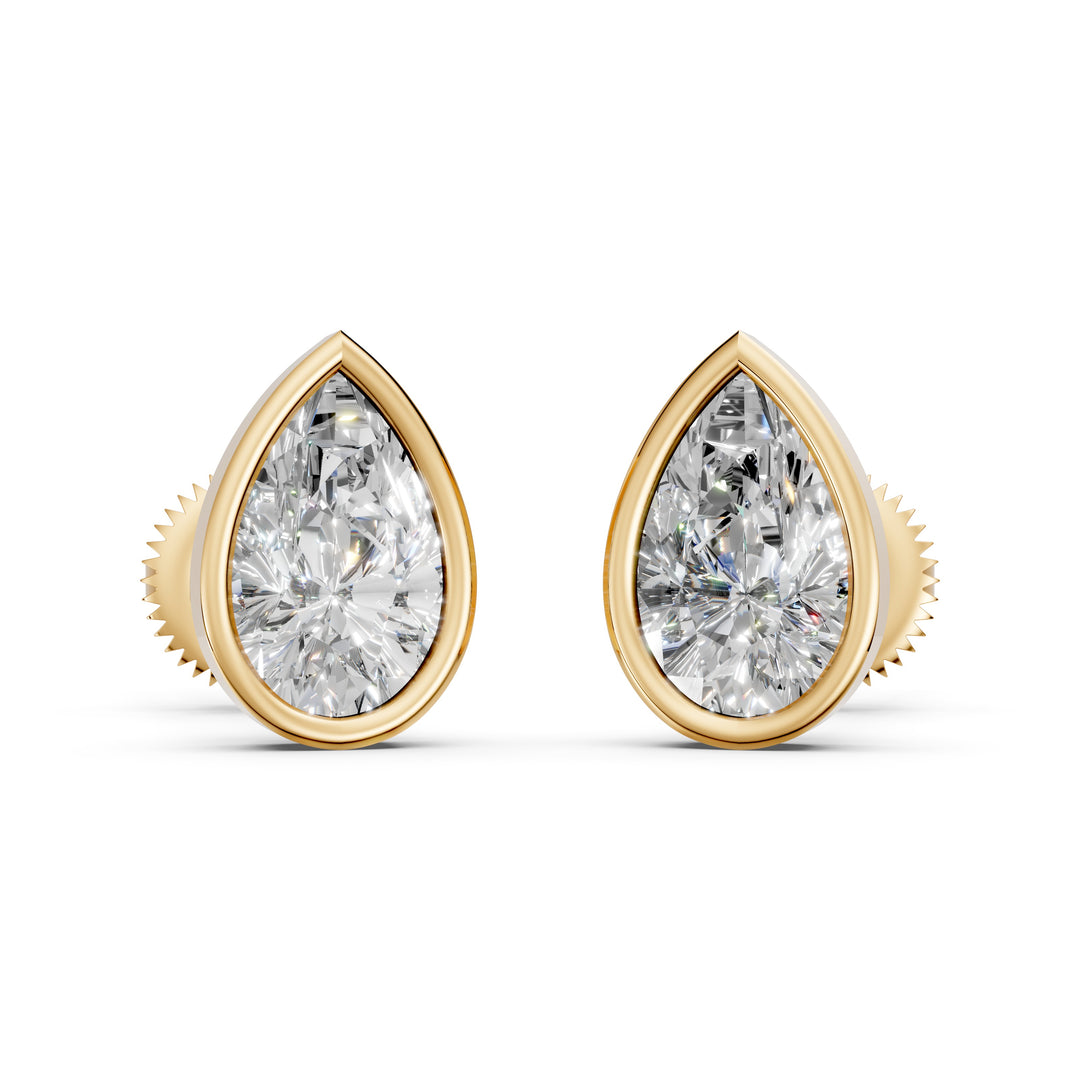 Flora Pear Solitaire Diamond Bezal stud Earring