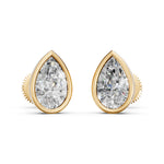 Load image into Gallery viewer, Flora Pear Solitaire Diamond Bezal stud Earring
