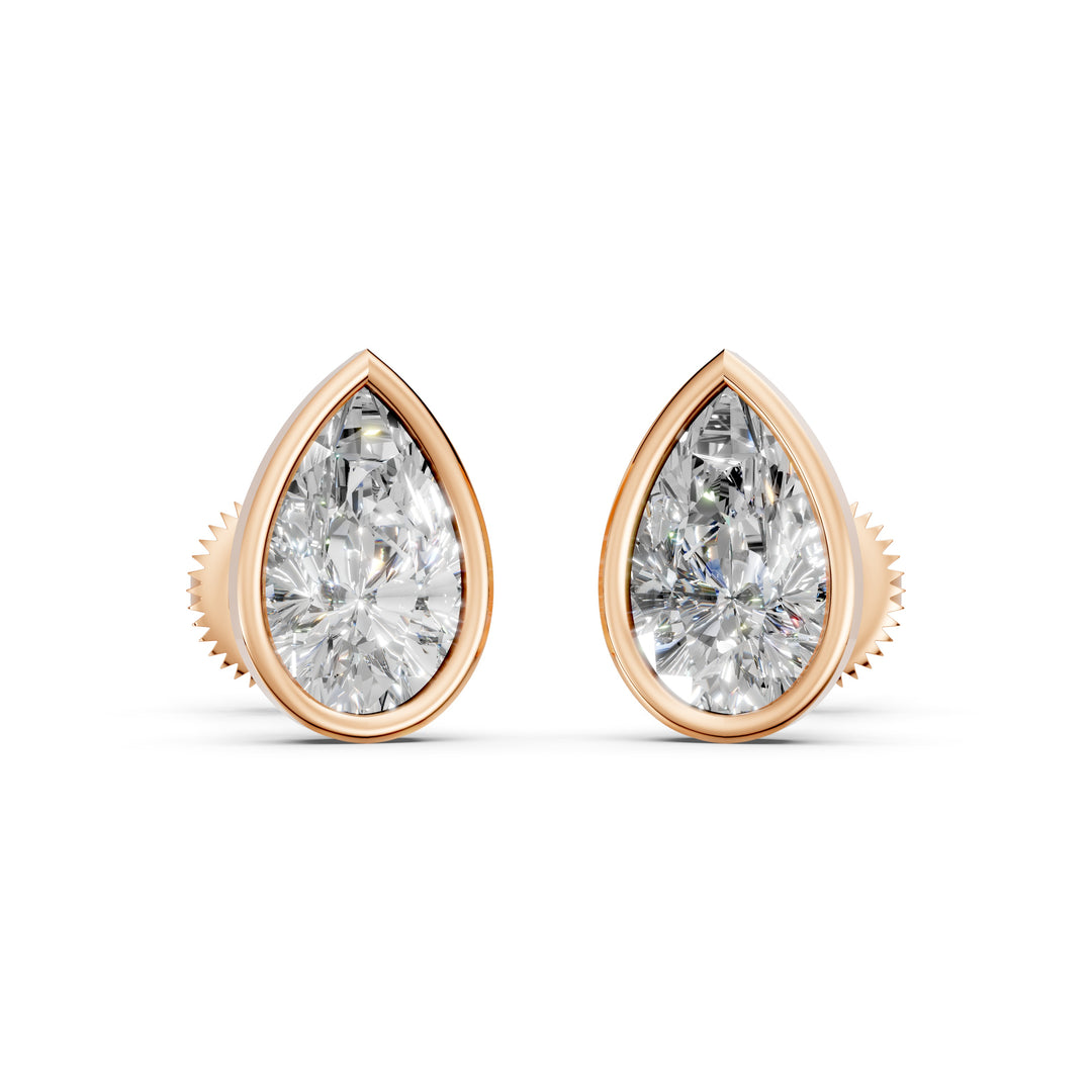 Fiyra Pear Solitaire Diamond Bezal stud Earring