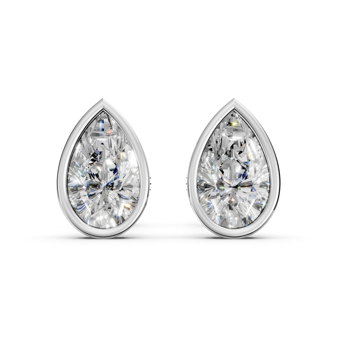 Fiyra Pear Solitaire Diamond Bezal stud Earring