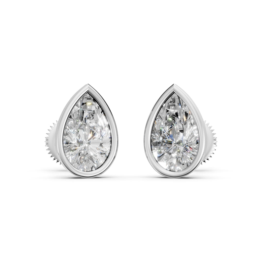 Fiyra Pear Solitaire Diamond Bezal stud Earring