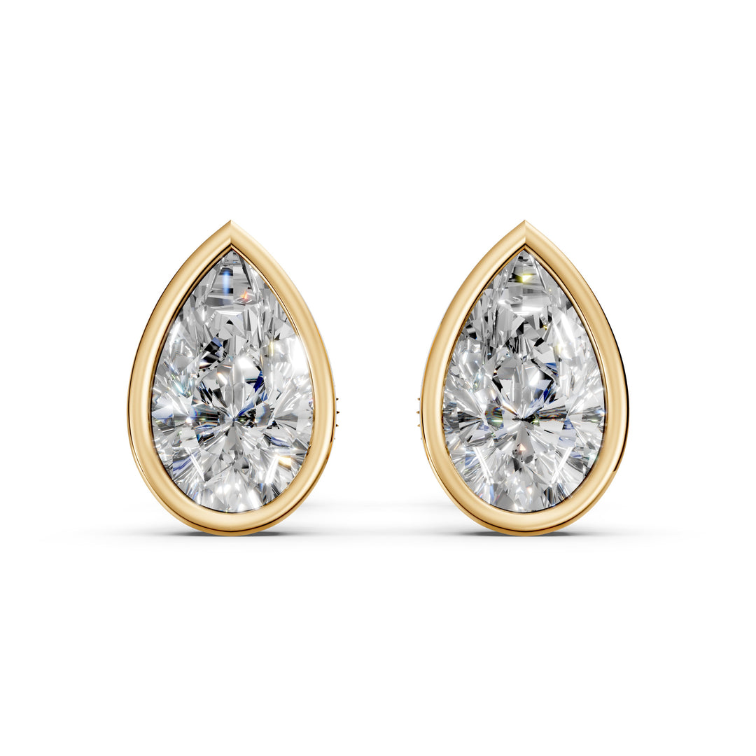 Fiyra Pear Solitaire Diamond Bezal stud Earring