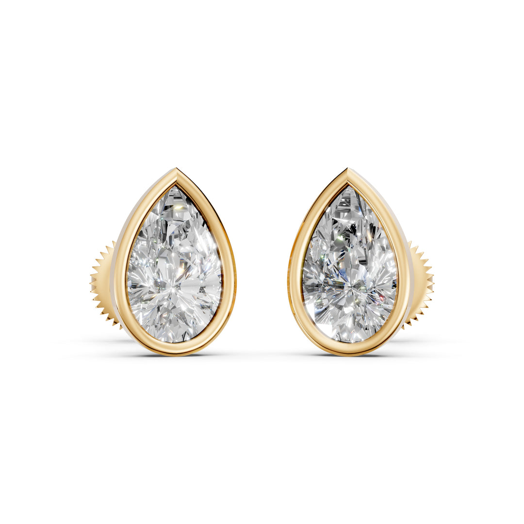 Fiyra Pear Solitaire Diamond Bezal stud Earring