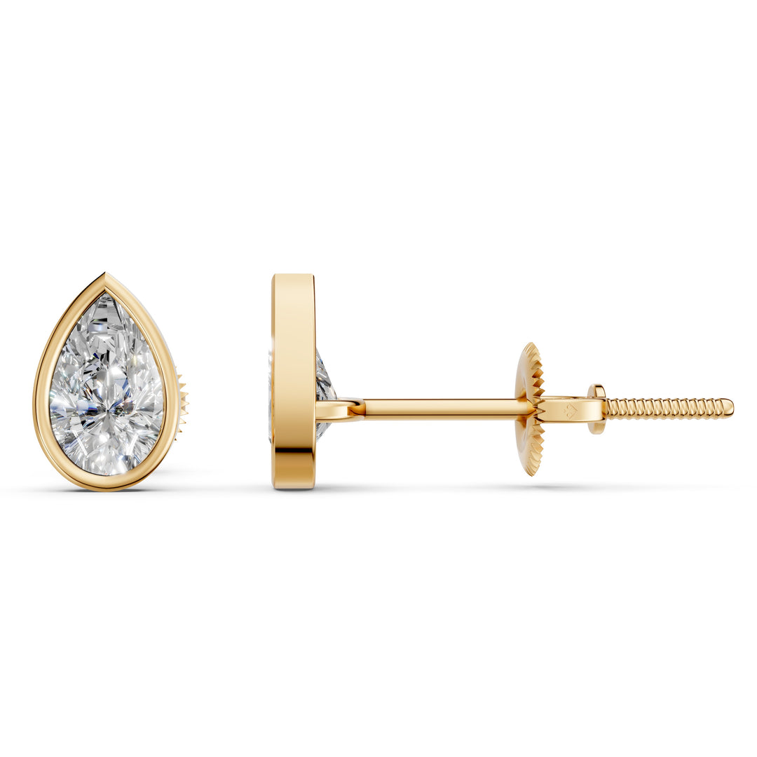 Fiyra Pear Solitaire Diamond Bezal stud Earring