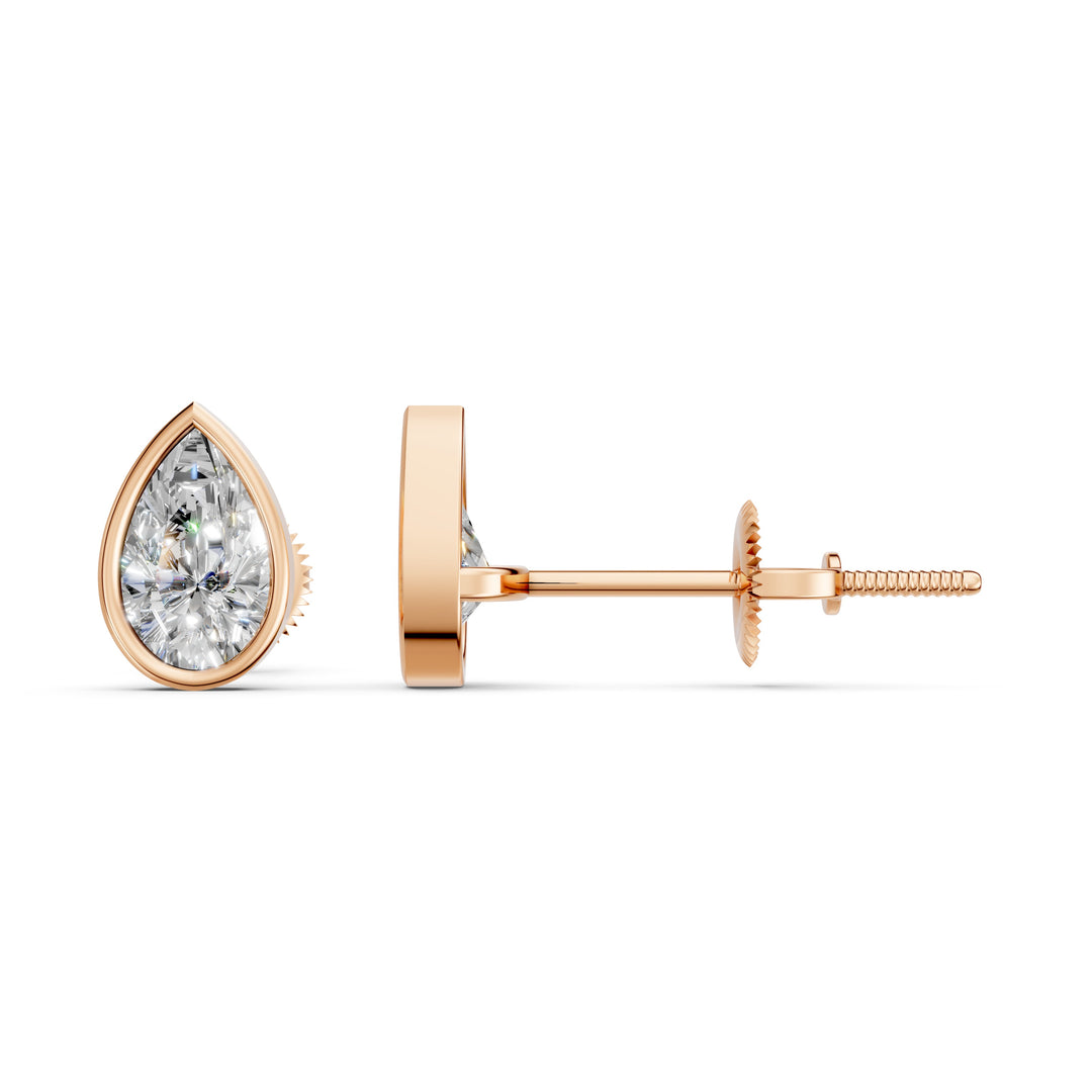 Fira Pear Solitaire Diamond Bezal stud Earring