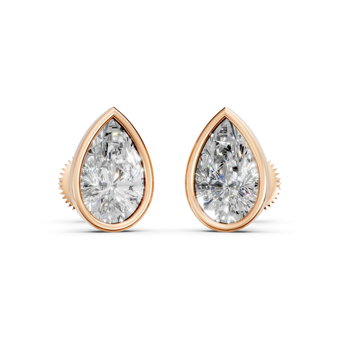 Fira Pear Solitaire Diamond Bezal stud Earring