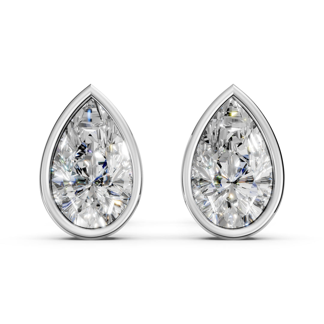 Fira Pear Solitaire Diamond Bezal stud Earring