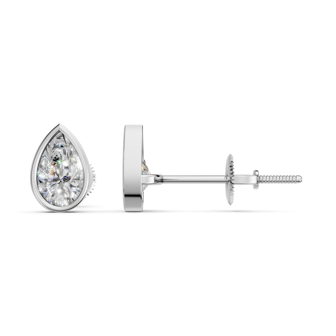 Fira Pear Solitaire Diamond Bezal stud Earring