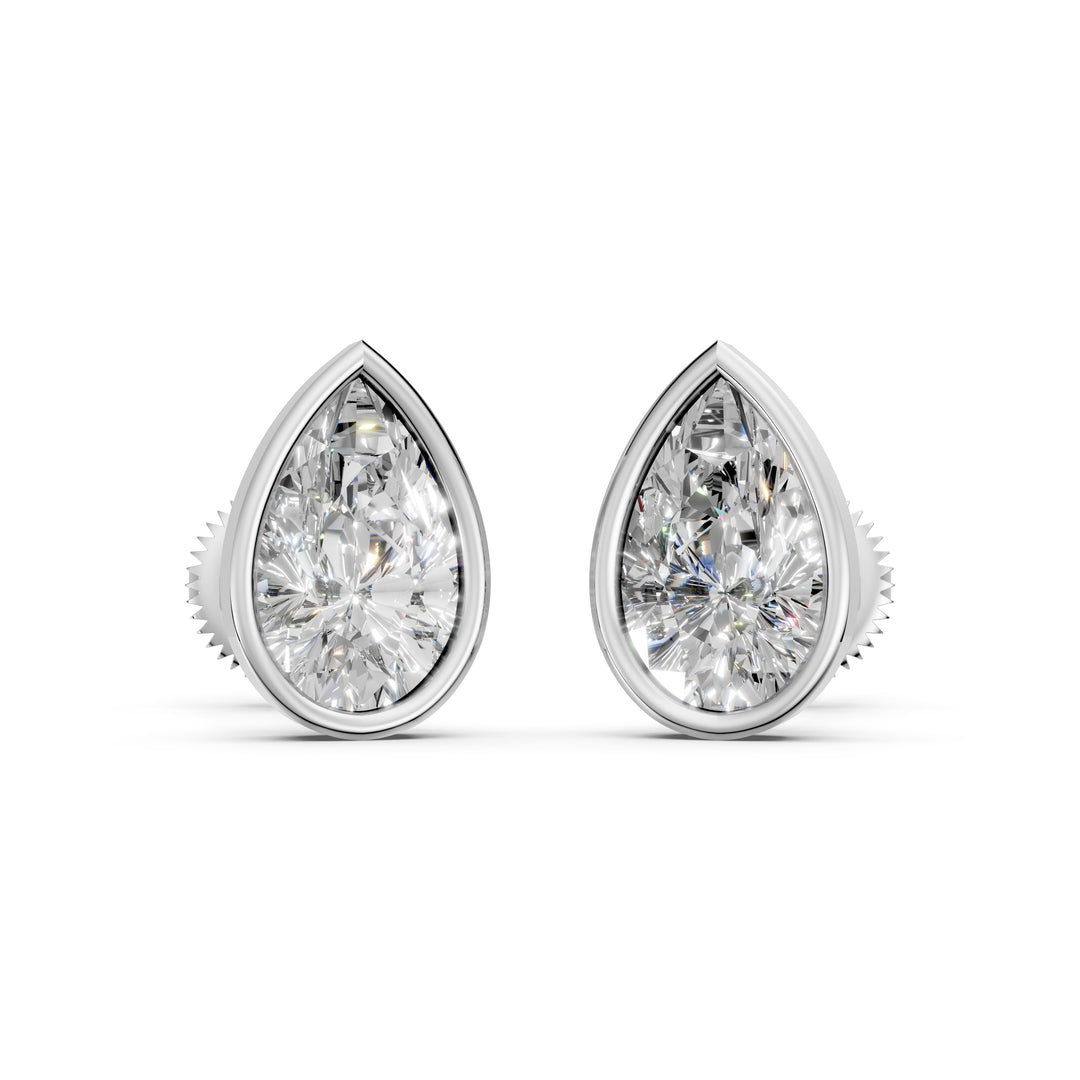 Fira Pear Solitaire Diamond Bezal stud Earring