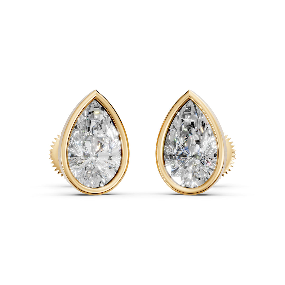 Fira Pear Solitaire Diamond Bezal stud Earring