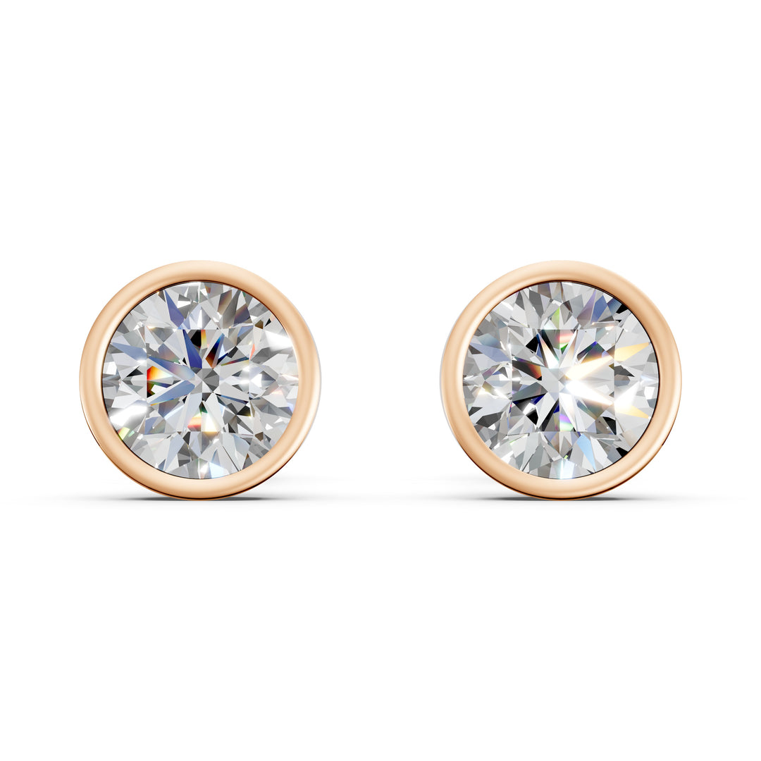 Farza Round Solitaire Diamond Bezal stud Earring