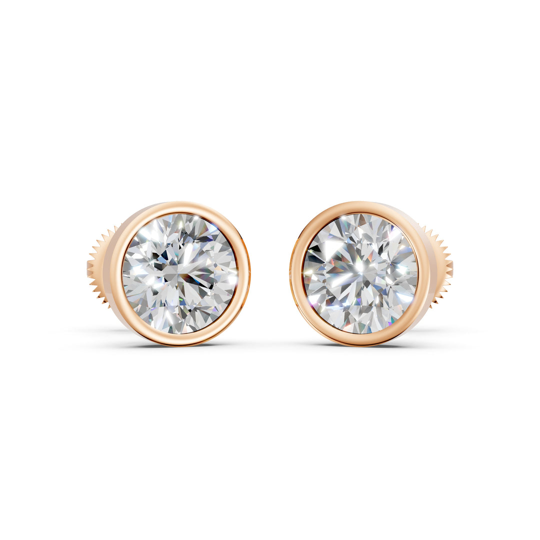 Farza Round Solitaire Diamond Bezal stud Earring