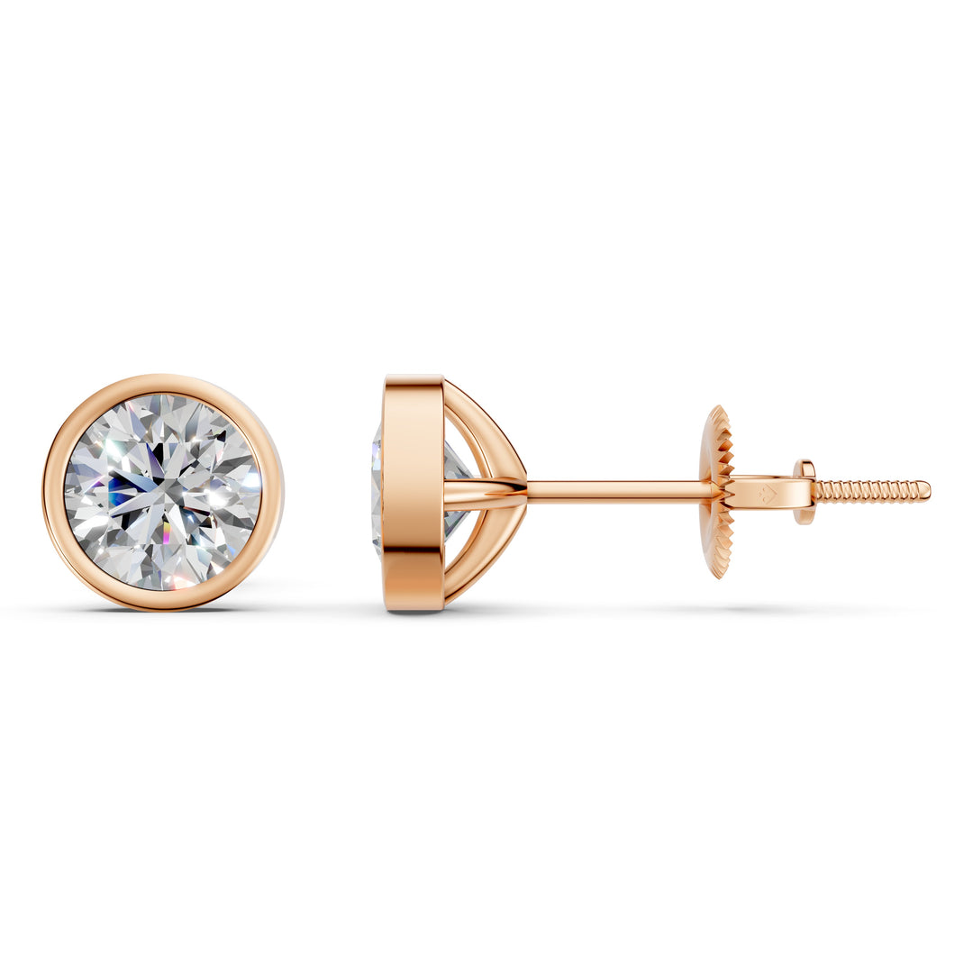 Farza Round Solitaire Diamond Bezal stud Earring