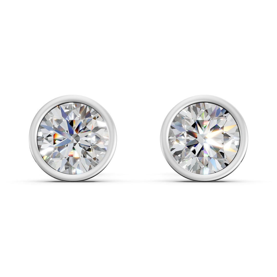 Farza Round Solitaire Diamond Bezal stud Earring